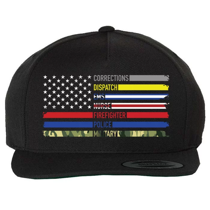 First Responders Hero Flag Nurse Ems Police Fire Military Gift Wool Snapback Cap