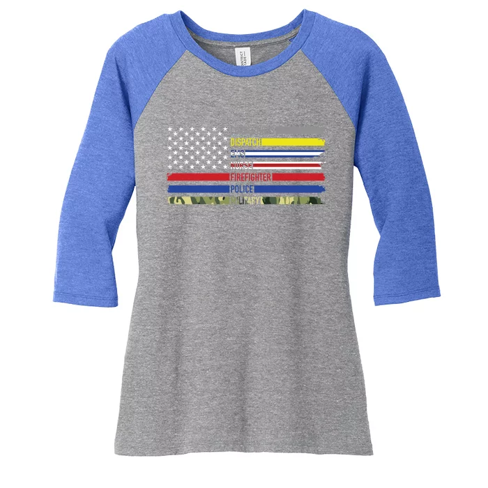 First Responders Hero Flag Nurse Ems Police Fire Military Gift Women's Tri-Blend 3/4-Sleeve Raglan Shirt