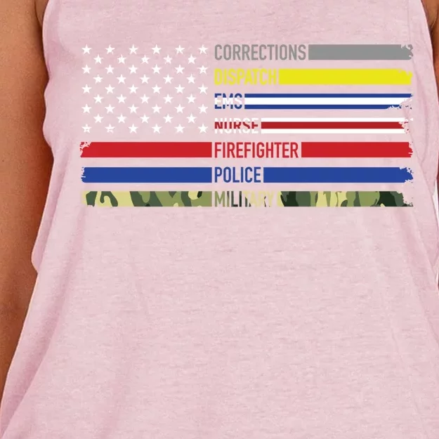 First Responders Hero Flag Nurse Ems Police Fire Military Gift Women's Knotted Racerback Tank