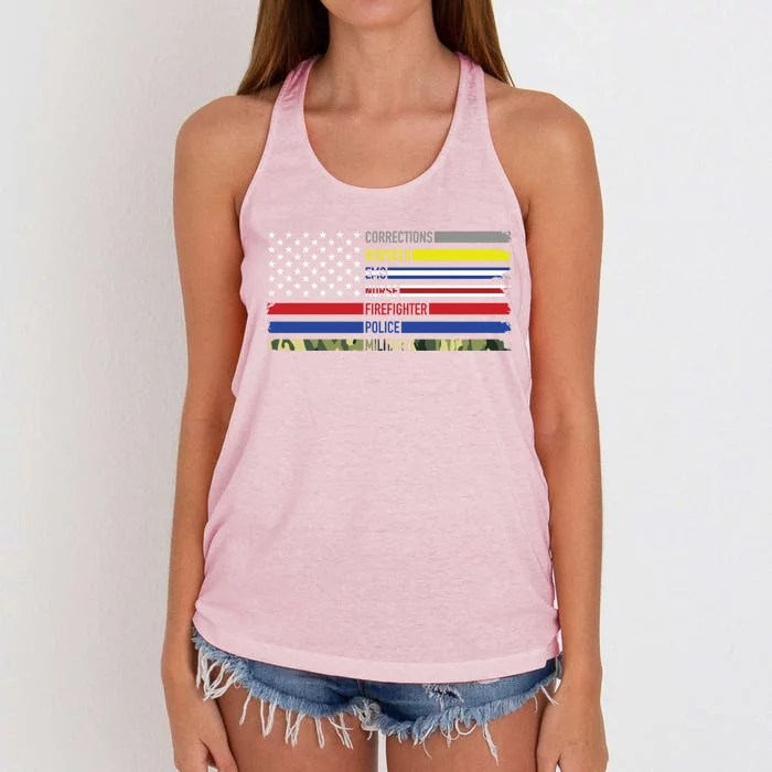 First Responders Hero Flag Nurse Ems Police Fire Military Gift Women's Knotted Racerback Tank