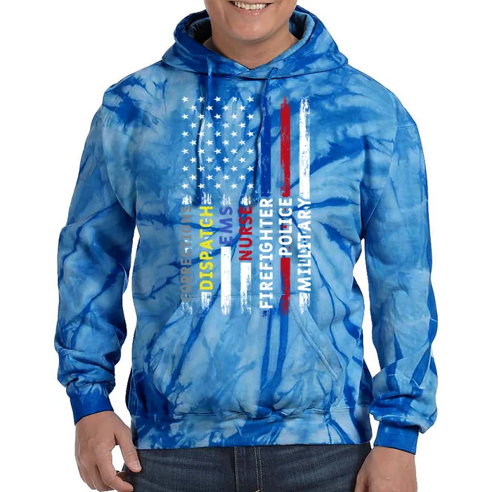 First Responders Hero Flag Police Firefighter Military Nurse Cool Gift Tie Dye Hoodie