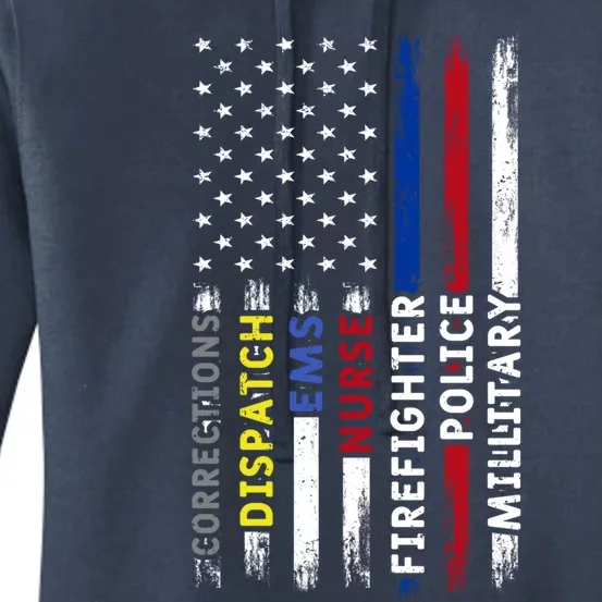 First Responders Hero Flag Police Firefighter Military Nurse Cool Gift Women's Pullover Hoodie