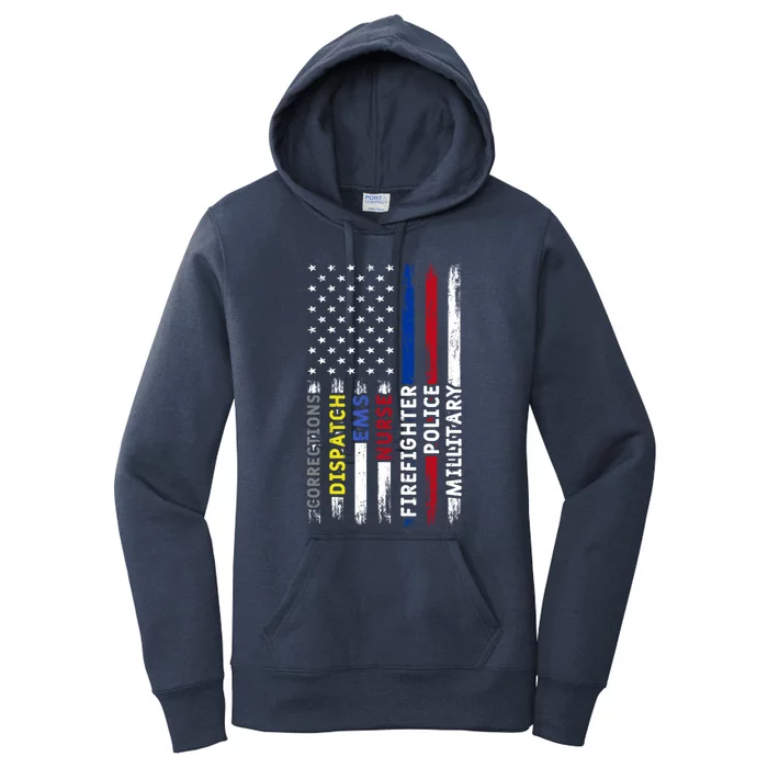 First Responders Hero Flag Police Firefighter Military Nurse Cool Gift Women's Pullover Hoodie