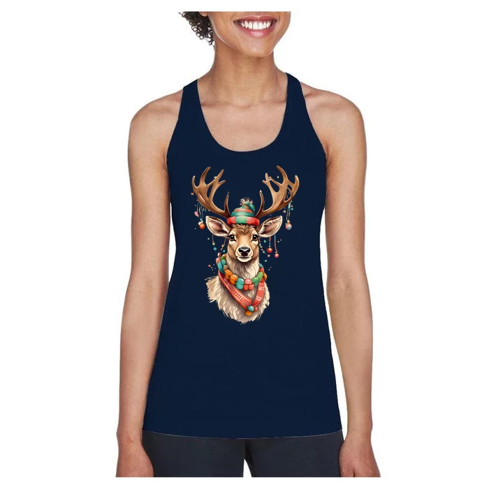 Festive Reindeer Holiday Women's Racerback Tank