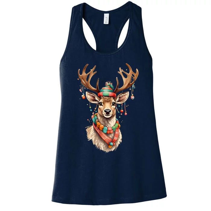 Festive Reindeer Holiday Women's Racerback Tank