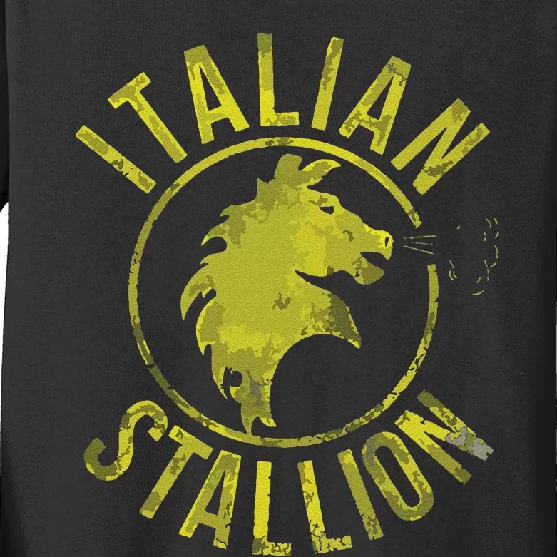 Funny Rocky Italian Stallion Horse Kids Long Sleeve Shirt