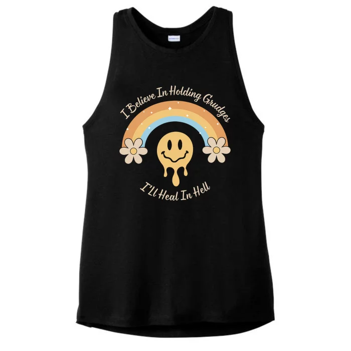 Funny Rainbow I Believe In Holding Grudges Ill Heal In Hell Ladies Tri-Blend Wicking Tank