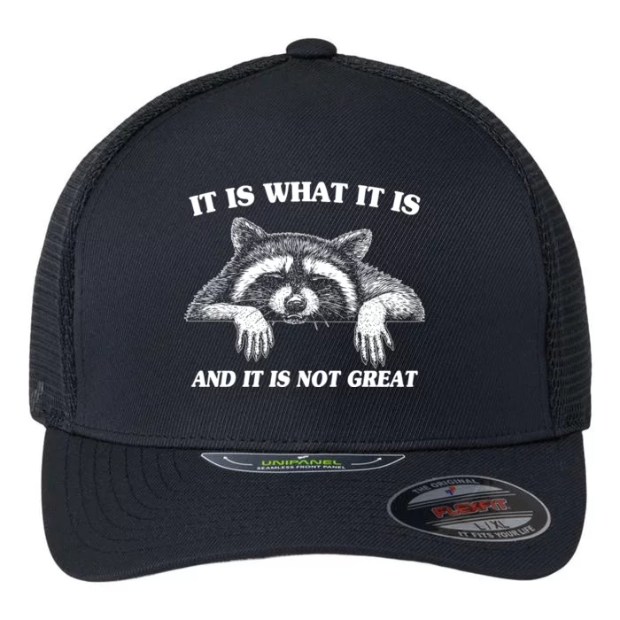 Funny Raccoon It Is What It Is And It Is Not Great Flexfit Unipanel Trucker Cap