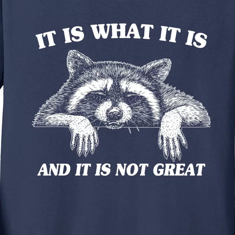 Funny Raccoon It Is What It Is And It Is Not Great Kids Long Sleeve Shirt