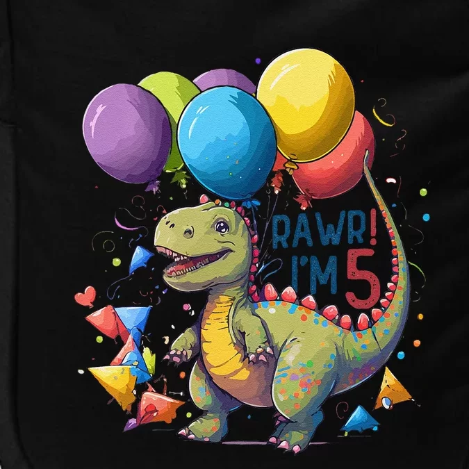 Funny Rawr Im 5 T Rex Dinosaur 5th Birthday Dinosaur Party Impact Tech Backpack