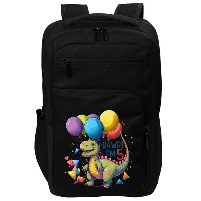 Funny Rawr Im 5 T Rex Dinosaur 5th Birthday Dinosaur Party Impact Tech Backpack