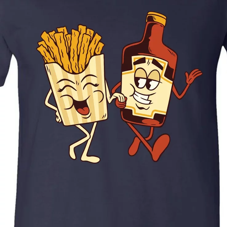 Fries And Ketchup Couple V-Neck T-Shirt