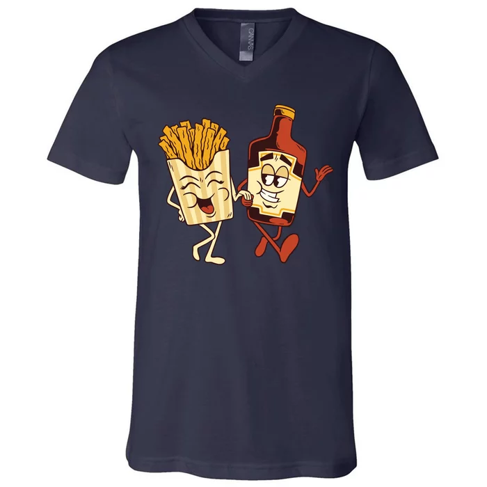 Fries And Ketchup Couple V-Neck T-Shirt