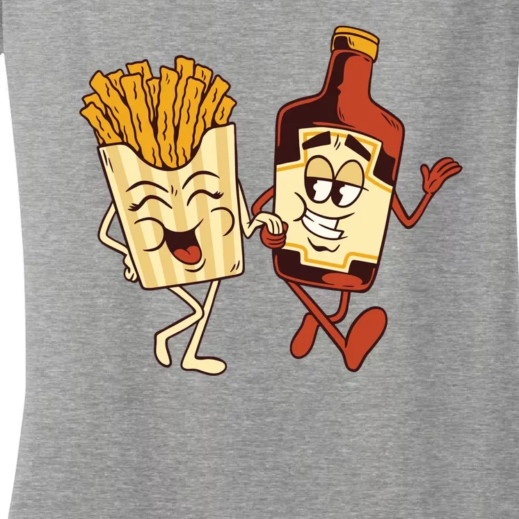 Fries And Ketchup Couple Women's V-Neck T-Shirt