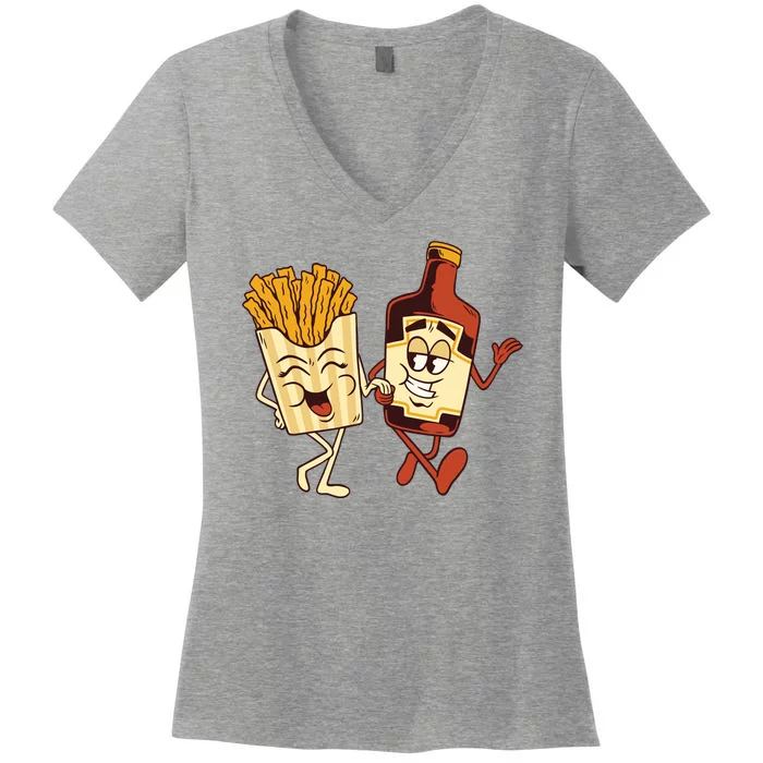 Fries And Ketchup Couple Women's V-Neck T-Shirt