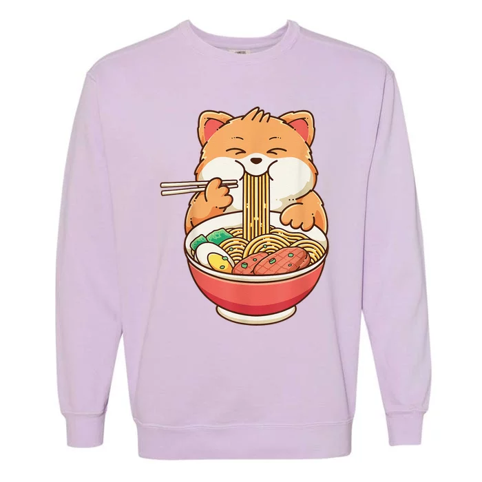 Fox Ra Japanese Noodles Cute Kawaii Anime Garment-Dyed Sweatshirt