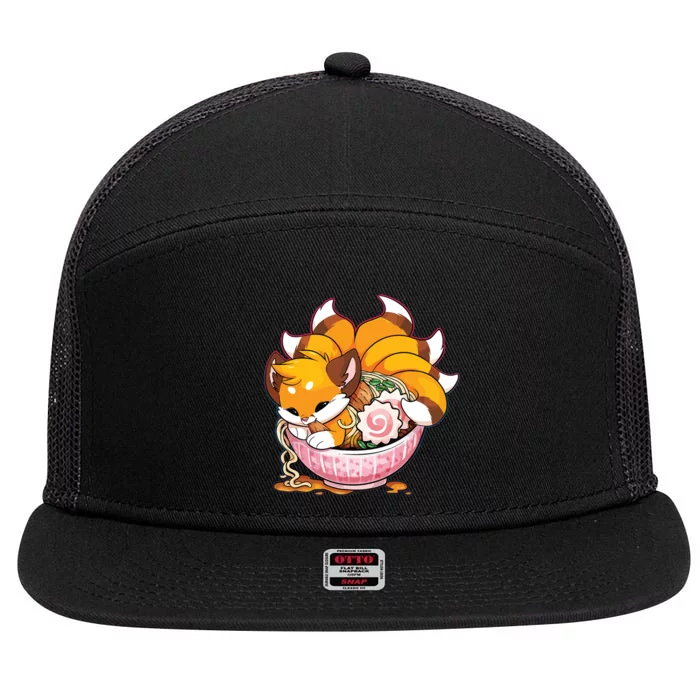 Fox Ramen Japanese Noodles Cute Kawaii Anime Gifts Teen 7 Panel Mesh Trucker Snapback Hat