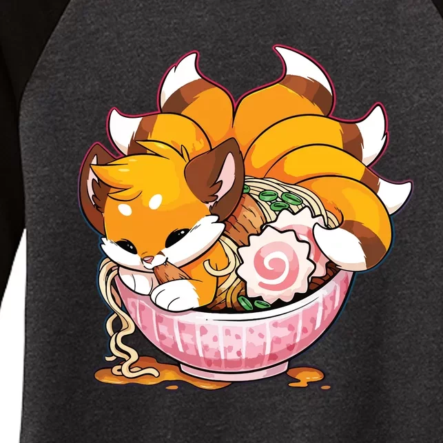 Fox Ramen Japanese Noodles Cute Kawaii Anime Gifts Teen Women's Tri-Blend 3/4-Sleeve Raglan Shirt