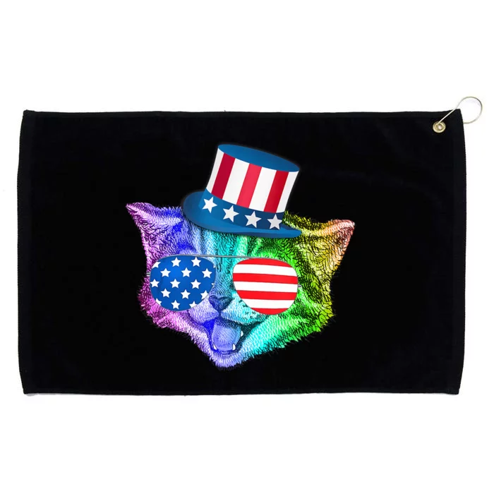 Funny Rainbow Kitty Cat Patriotic 4th Of July American Flag Grommeted Golf Towel