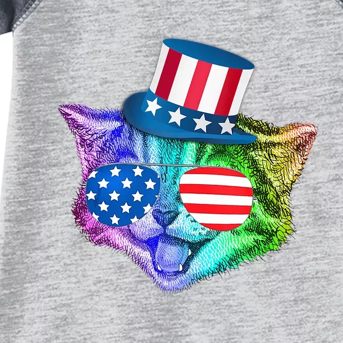 Funny Rainbow Kitty Cat Patriotic 4th Of July American Flag Infant Baby Jersey Bodysuit