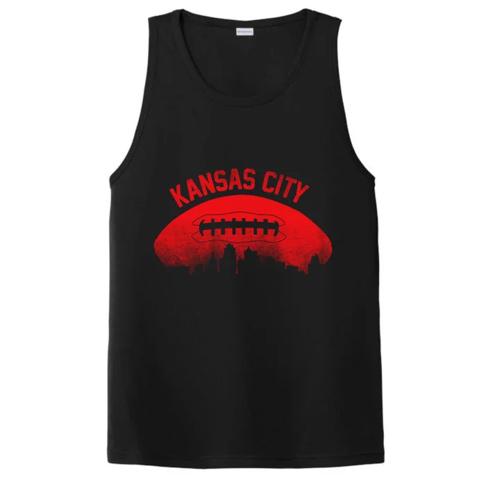 Funny Retro Kansas City Football Skyline Performance Tank