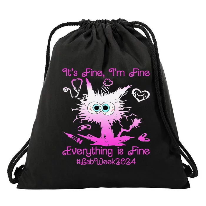 Funny Retro Lab Week 2024 Im Fine Everything Is Fine Pink Design Gift Drawstring Bag