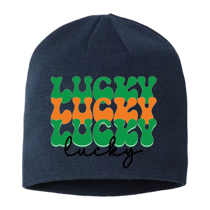 Funny Retro Lucky Shamrock Groovy St Patricks Day 8 1/2in Sustainable Knit Beanie