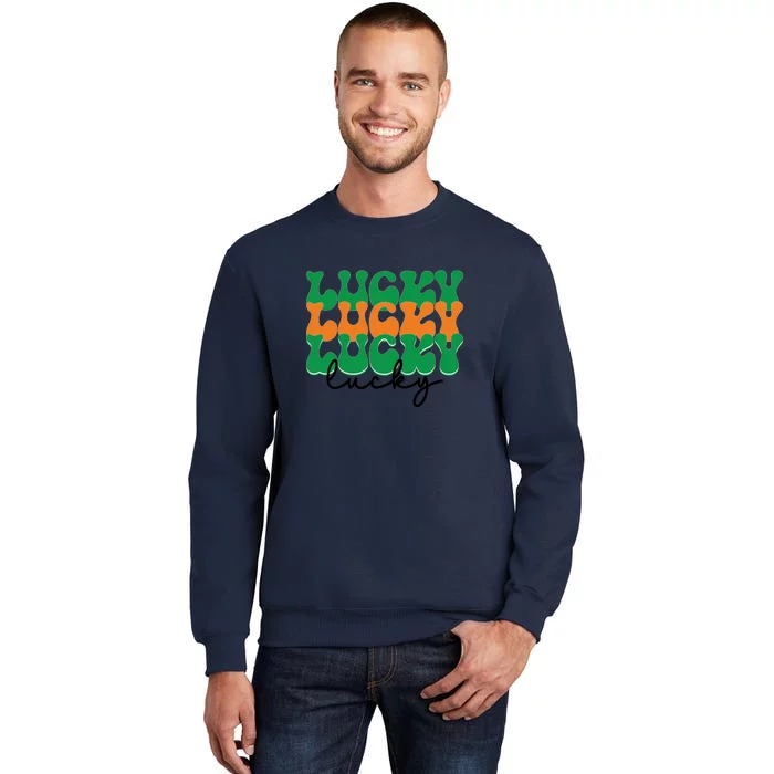 Funny Retro Lucky Shamrock Groovy St Patricks Day Tall Sweatshirt