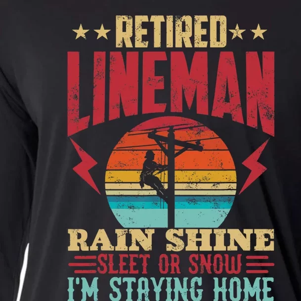 Funny Retired Lineman For Retirement Dad Grandpa Cooling Performance Long Sleeve Crew