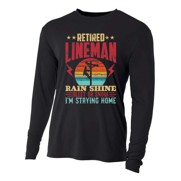 Funny Retired Lineman For Retirement Dad Grandpa Cooling Performance Long Sleeve Crew