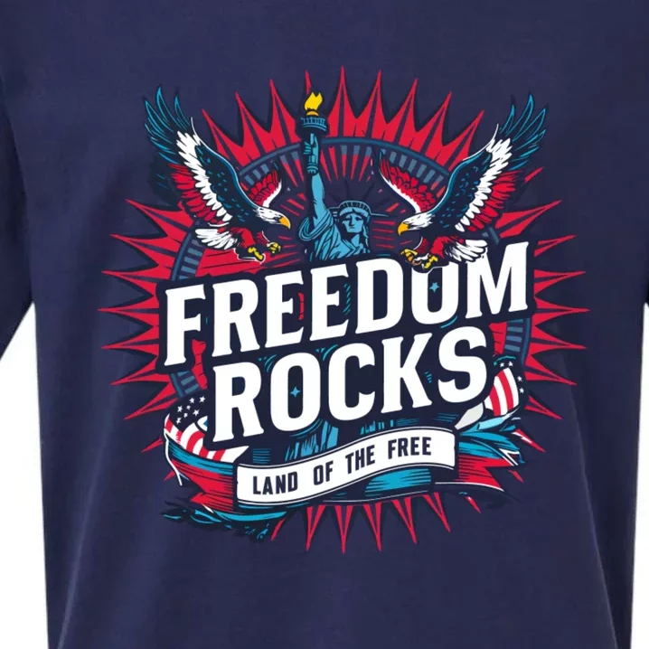 Freedom Rocks Land Of The Free 4th Of July Sueded Cloud Jersey T-Shirt