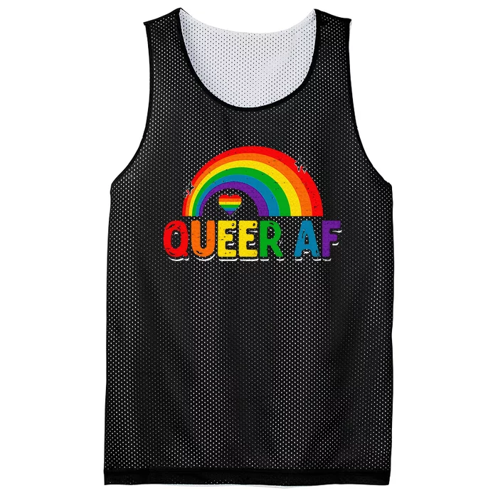 Funny Rainbow Lgbt Pride Month G.A.Y Pride Queer Af L.G.B.T.Q Mesh Reversible Basketball Jersey Tank