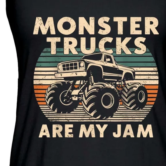 Funny Retro Monster Trucks Are My Jam Gift Ladies Essential Flowy Tank