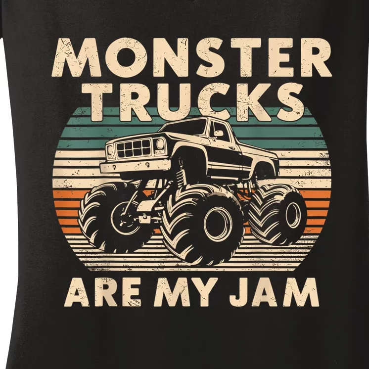 Funny Retro Monster Trucks Are My Jam Gift Women's V-Neck T-Shirt