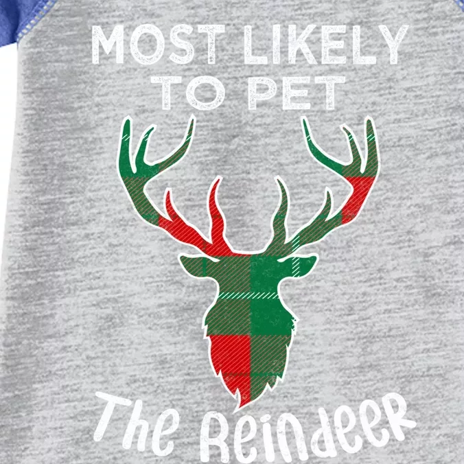 Funny Reindeer Most Likely To Pet The Reindeer Christmas Gift Infant Baby Jersey Bodysuit