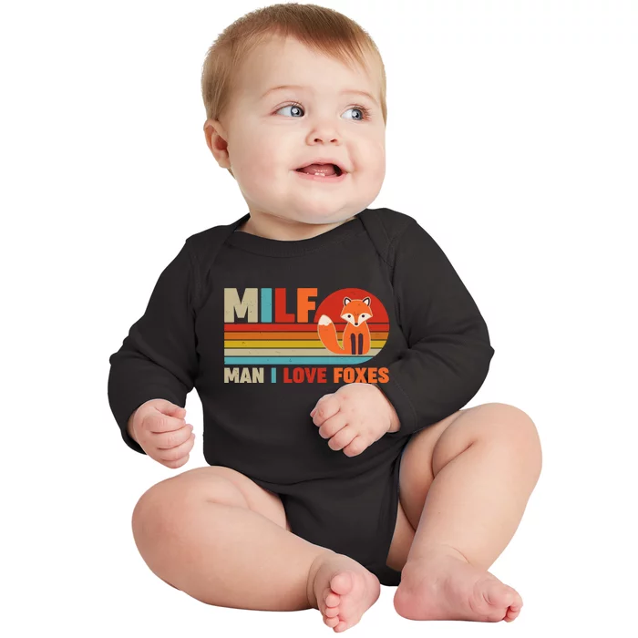 Funny Retro MILF Man I Love Foxes Baby Long Sleeve Bodysuit