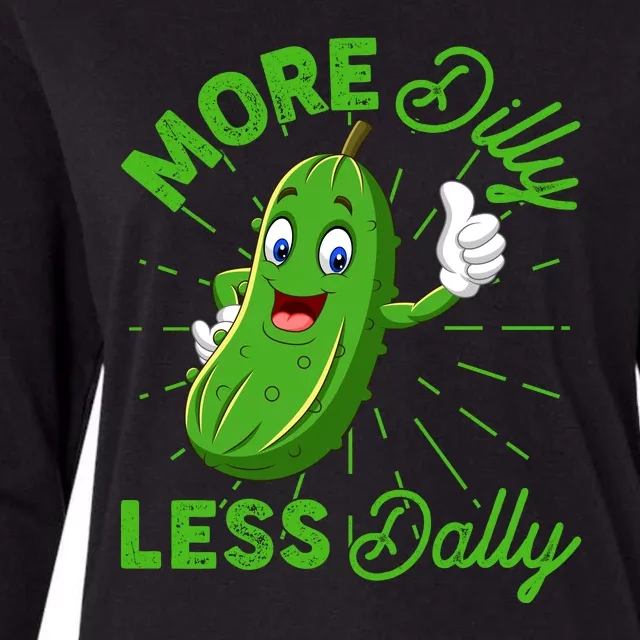 Funny Retro More Dilly Less Dally Pickle Womens Cotton Relaxed Long Sleeve T-Shirt