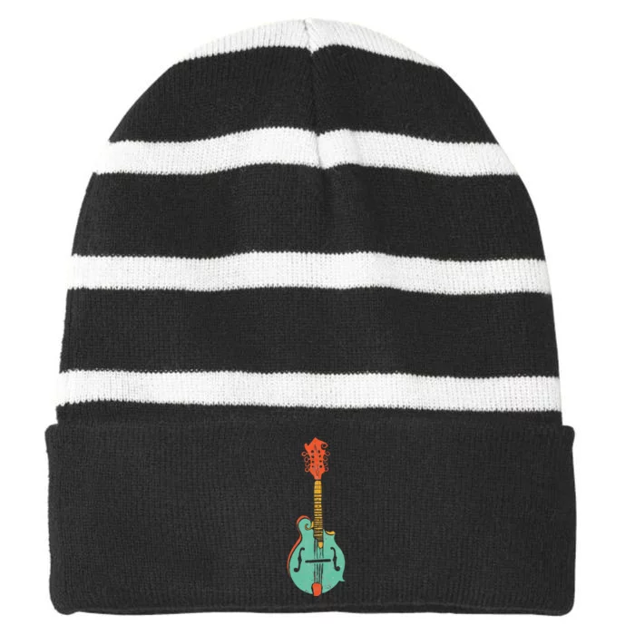 Funky Retro Mandolin Minimalist String Instrument Graphic Striped Beanie with Solid Band