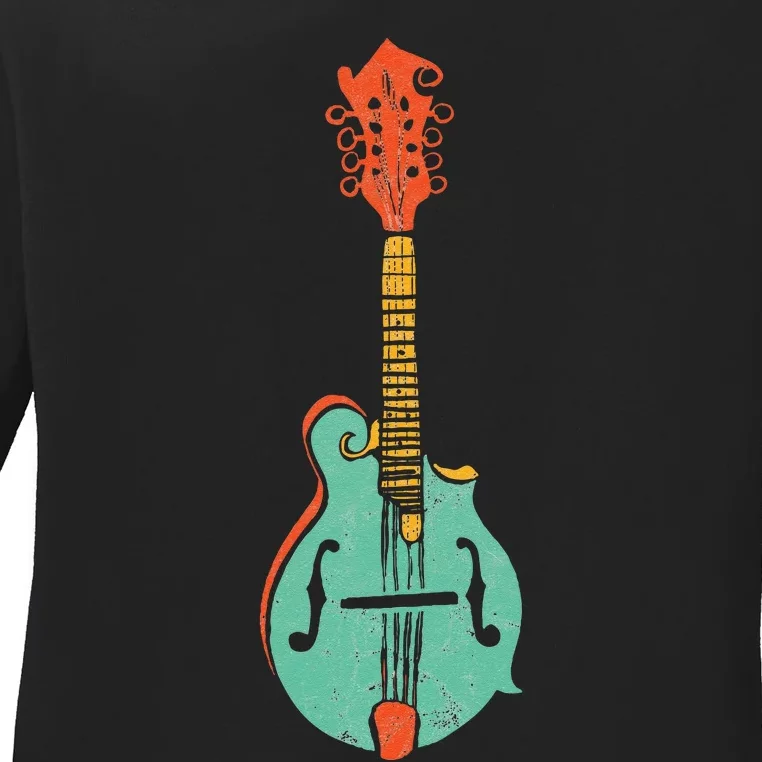 Funky Retro Mandolin Minimalist String Instrument Graphic Ladies Long Sleeve Shirt