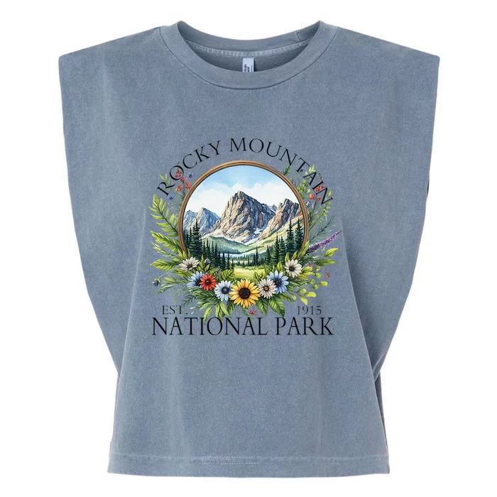 Floral Rocky Mountain National Park Hiking Camping Outdoor Garment-Dyed Women's Muscle Tee