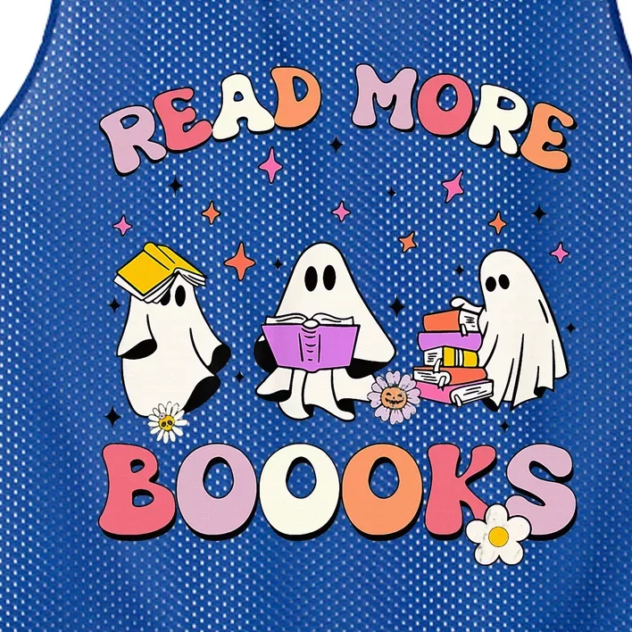 Funny Read More Books Halloween Ghost Teacher Book Lovers Mesh Reversible Basketball Jersey Tank