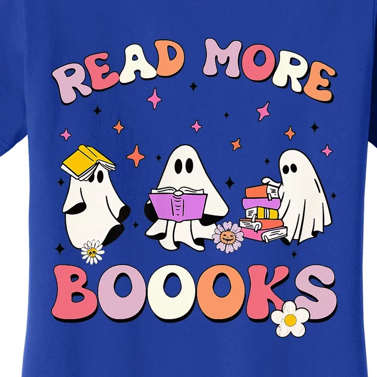 Funny Read More Books Halloween Ghost Teacher Book Lovers Women's T-Shirt