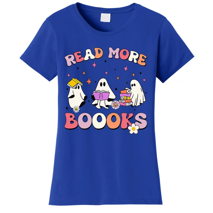 Funny Read More Books Halloween Ghost Teacher Book Lovers Women's T-Shirt