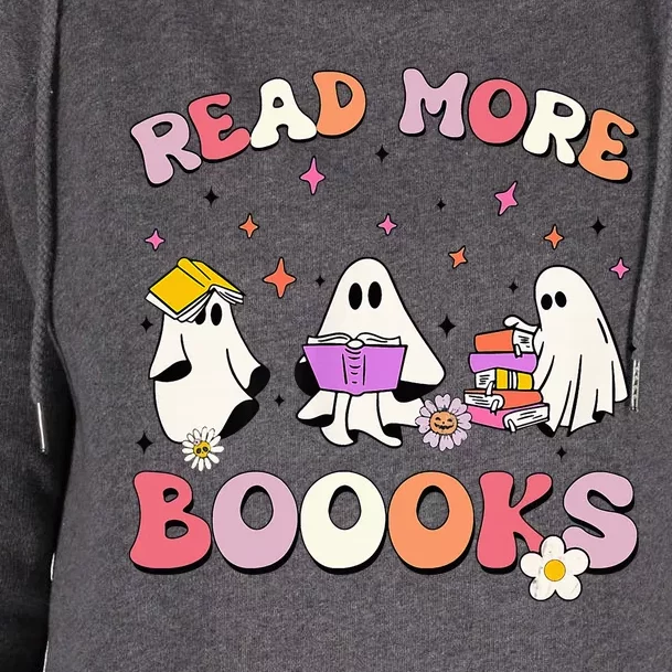 Funny Read More Books Halloween Ghost Teacher Book Lovers Womens Funnel Neck Pullover Hood