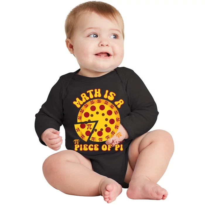 Funny Retro Math Is A Piece Of Pi Teacher Pi Day 3.14 Pie Baby Long Sleeve Bodysuit