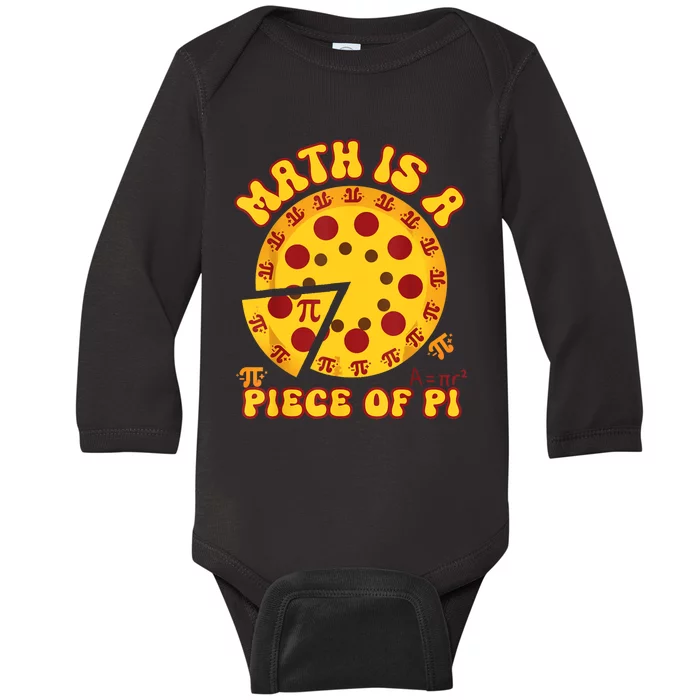 Funny Retro Math Is A Piece Of Pi Teacher Pi Day 3.14 Pie Baby Long Sleeve Bodysuit