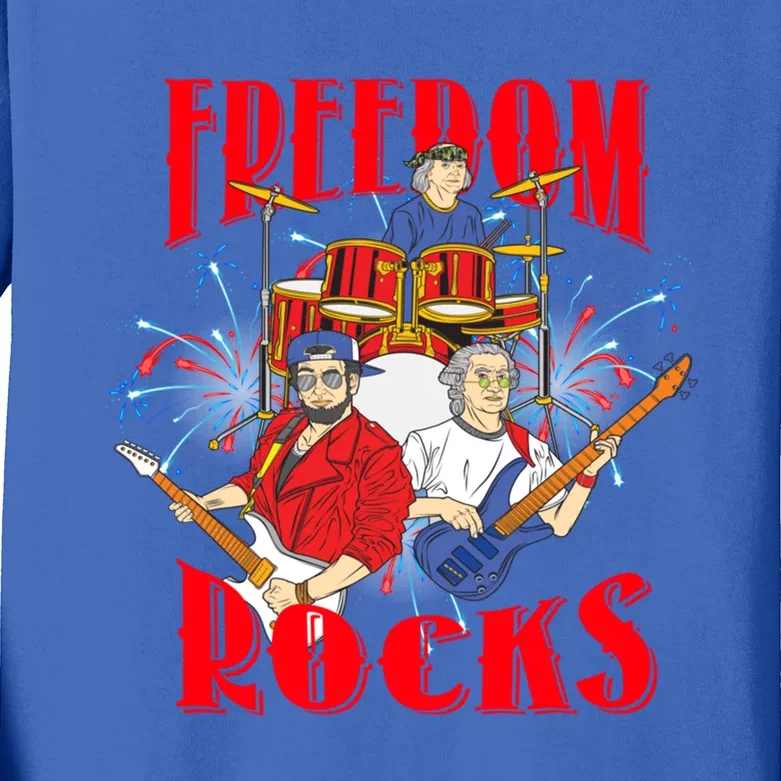 Freedom Rocks Musician Band Members Singer Rock And Roll Great Gift Kids Long Sleeve Shirt