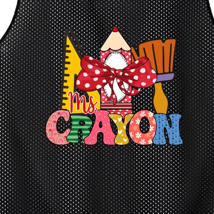 Funny Rainbow Ms. Crayon 100th Day Of School Crayon 100 For Teacher Or Child Mesh Reversible Basketball Jersey Tank