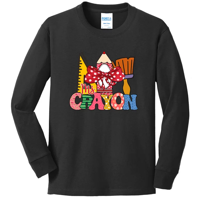 Funny Rainbow Ms. Crayon 100th Day Of School Crayon 100 For Teacher Or Child Kids Long Sleeve Shirt