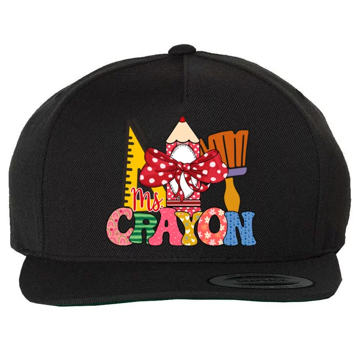 Funny Rainbow Ms. Crayon 100th Day Of School Crayon 100 For Teacher Or Child Wool Snapback Cap